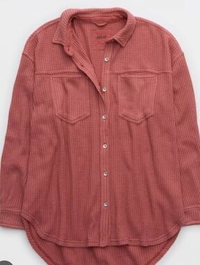 Aerie Anytime Fave Waffle Shirt Pink Large